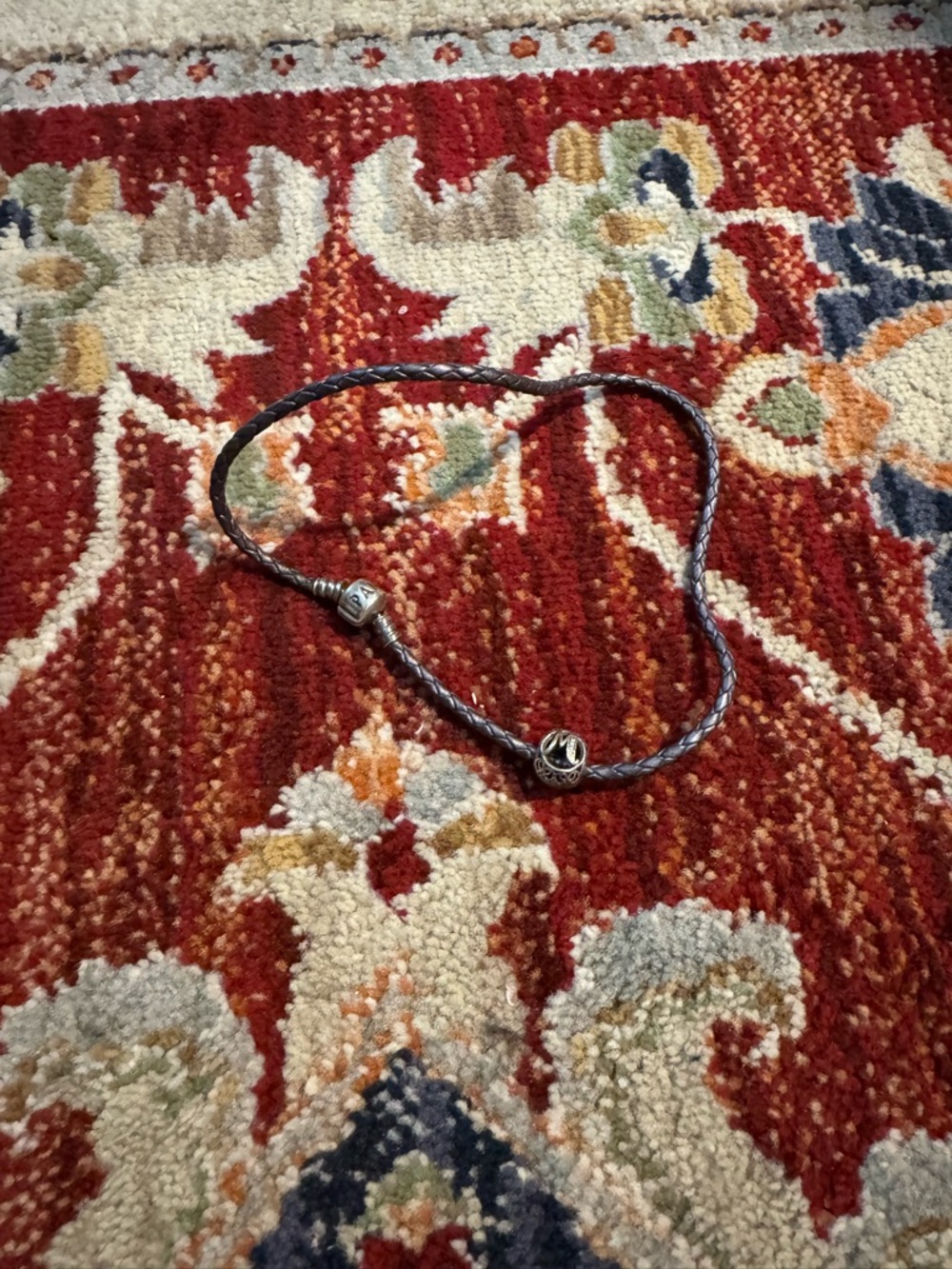 Pandora Leather Bracelet Silver Charms